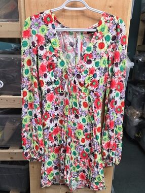 AFRM Size S Bright Floral Long Sleeved Mini Dress